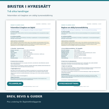 Felanmälan till hyresvärd och separat begäran om skälig hyresnedsättning i Word och PDF