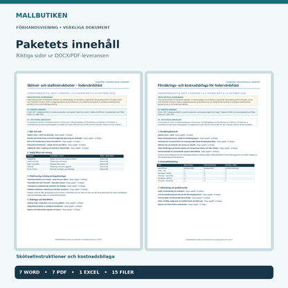 Skötsel- och stallinstruktioner samt kostnads- och försäkringsbilaga för fodervärdshäst