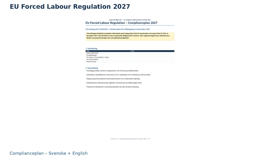 EU Forced Labour Regulation 2027 complianceplan – dokumentmall