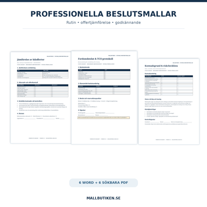 Offertjämförelse, kostnadskontroll och fordonsbeslut i Word och PDF