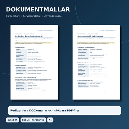 Fordonskort serviceprotokoll användarguide Word PDF svenska engelska