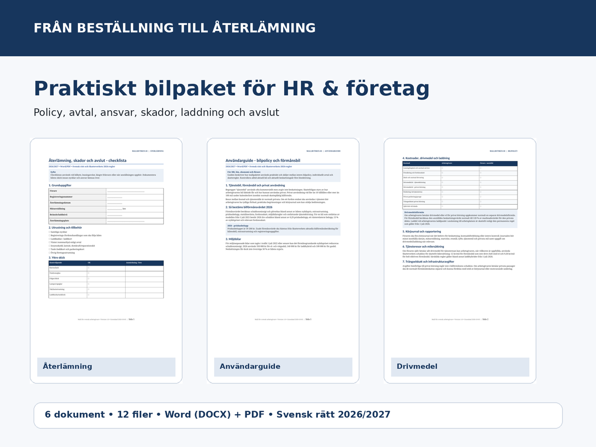 Förmånsbil återlämning skadechecklista och användarguide 2026/2027