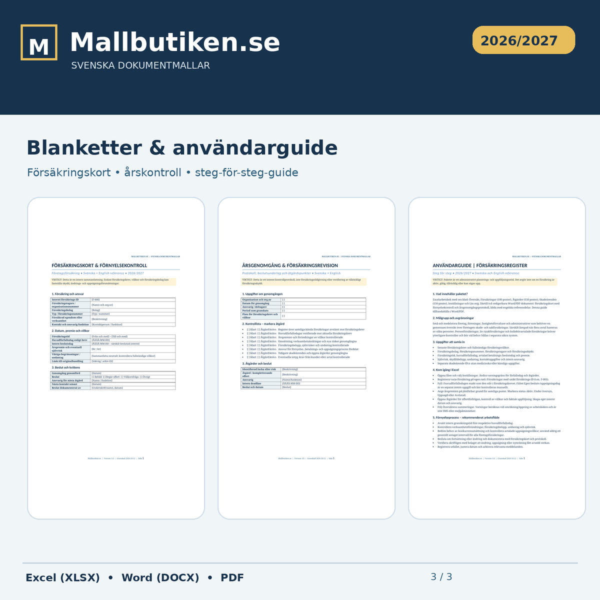 Försäkringskort och årsgenomgång samt användarguide svenska och engelska i Word PDF