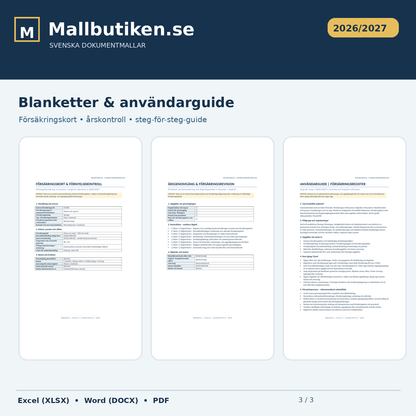 Försäkringskort och årsgenomgång samt användarguide svenska och engelska i Word PDF