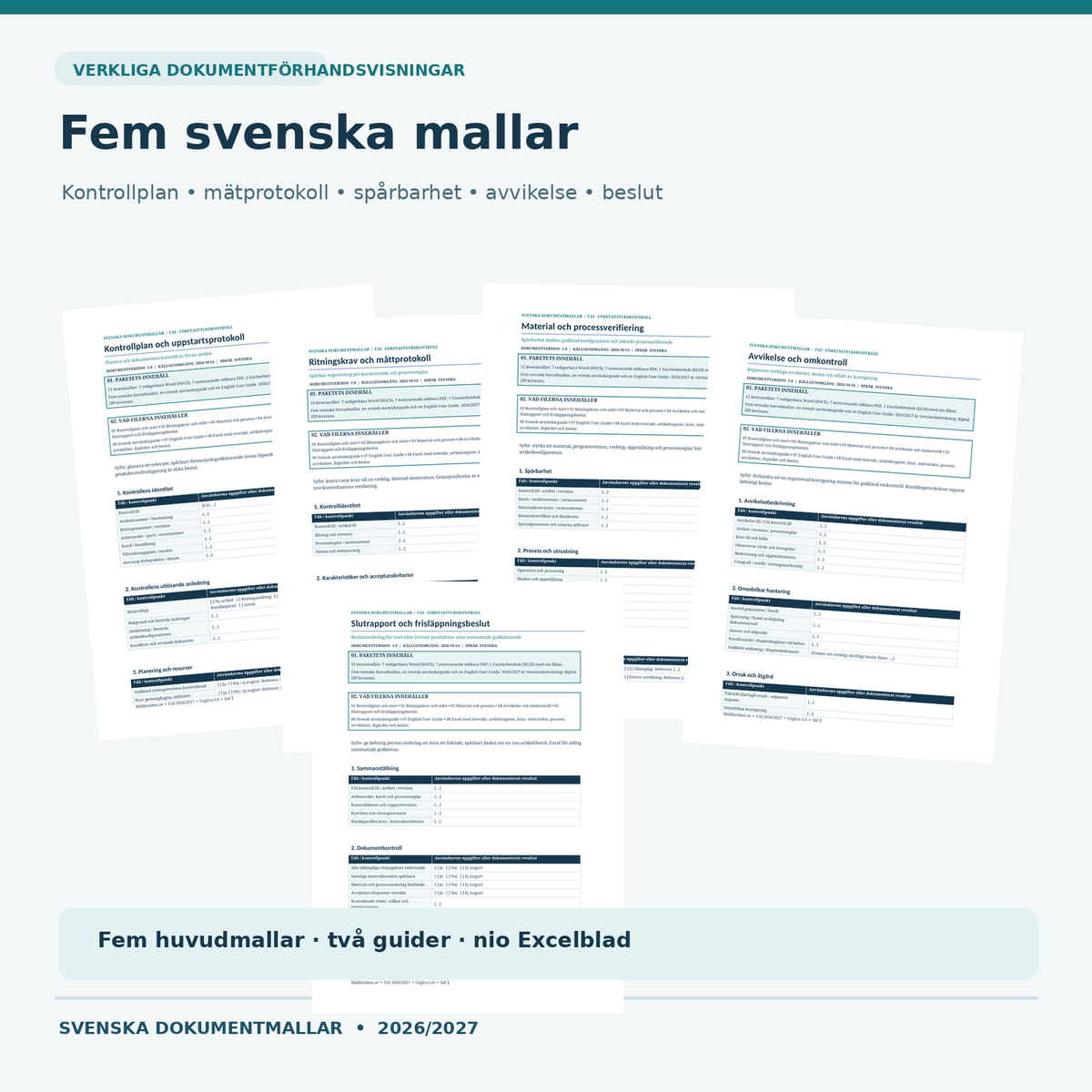 FAI kontrollplan och måttprotokoll: fem verkliga svenska dokumentmallar