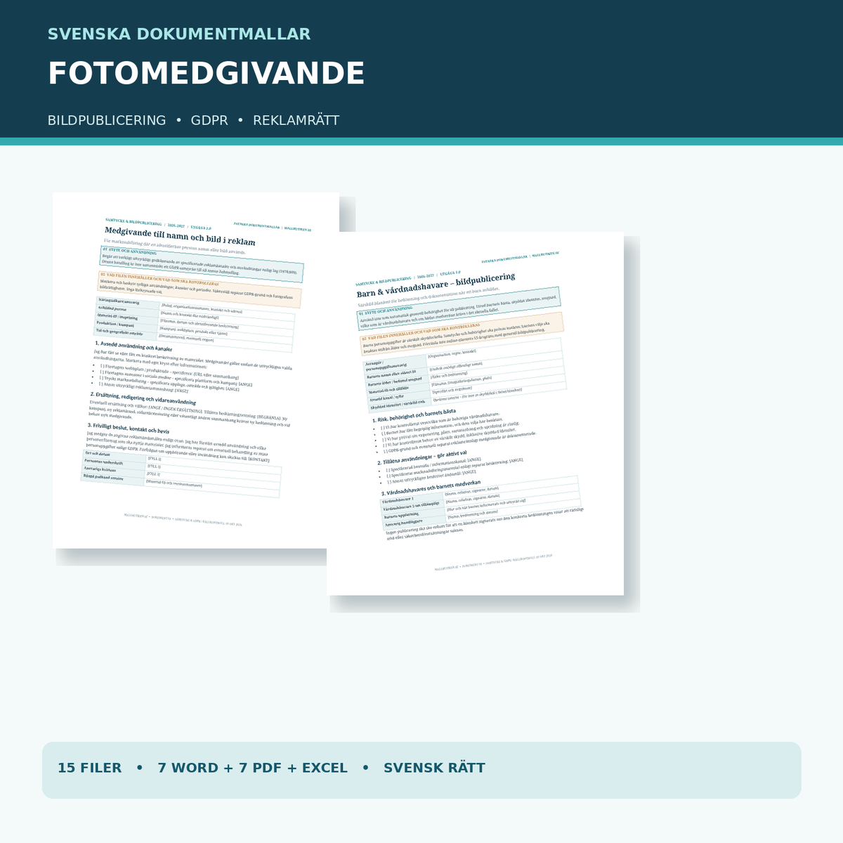 Fotomedgivande och samtyckesblankett bilder 2027 Word PDF Excel – verkliga dokumentvyer