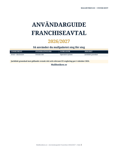 Användarguide till Franchiseavtal 2026/2027 steg för steg