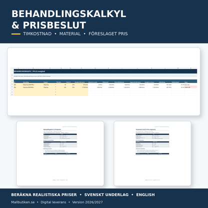 Behandlingskalkyl med materialkostnad timpris marginal och prisbeslut