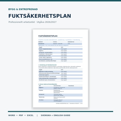 Fuktsäkerhetsplan 2026/2027 i Word PDF Excel