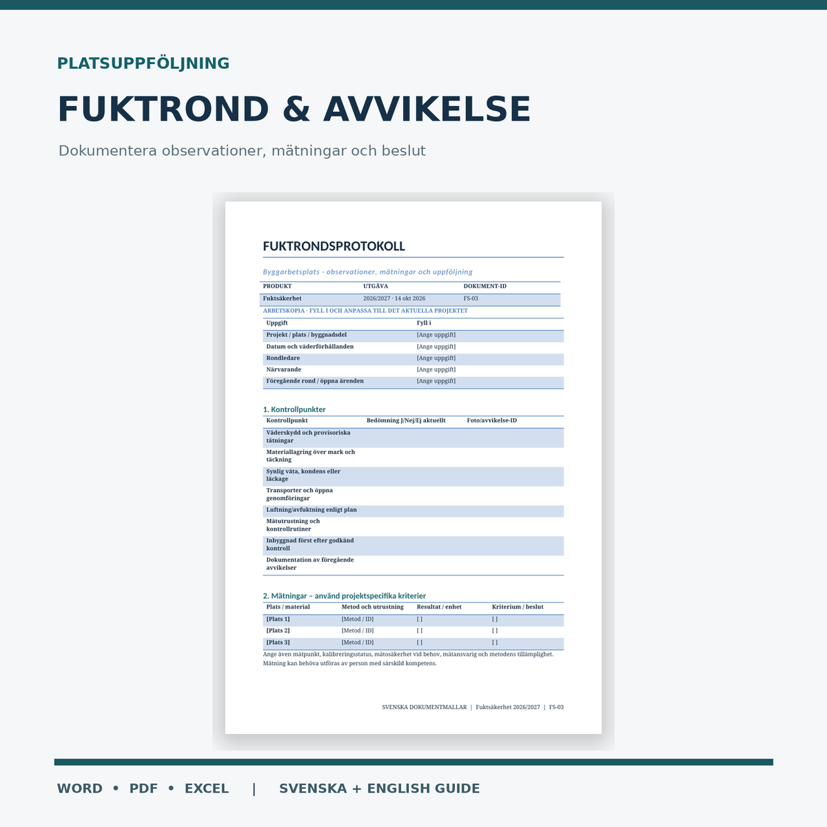 Fuktrond med protokoll och avvikelsehantering