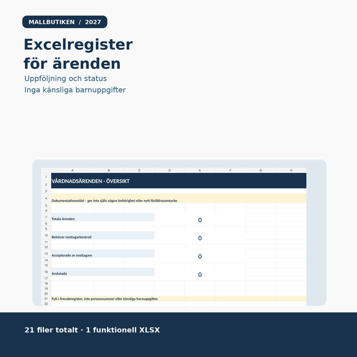 Excelregister för vårdnadsrelaterade ärenden med status och kontrollpunkter