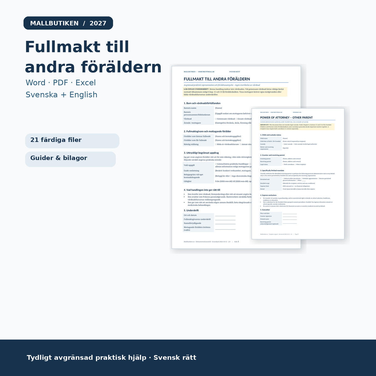 Fullmakt till andra föräldern – Word, PDF, Excel samt svenska och engelska guider