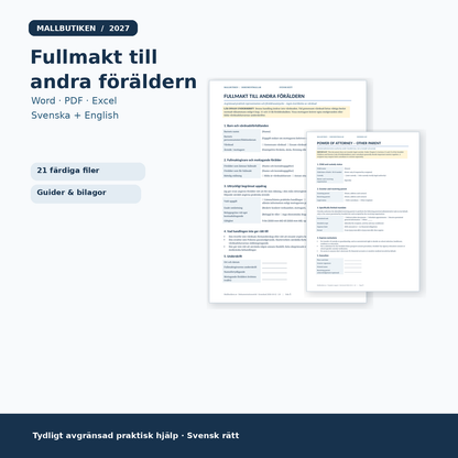 Fullmakt till andra föräldern – Word, PDF, Excel samt svenska och engelska guider