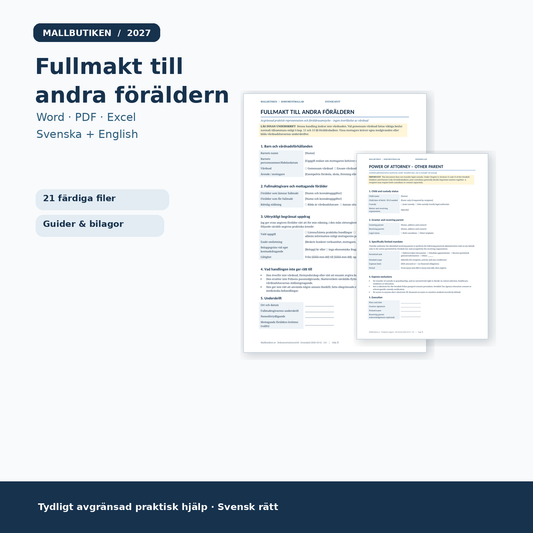 Fullmakt till andra föräldern – Word, PDF, Excel samt svenska och engelska guider