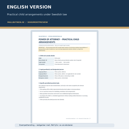 English Power of Attorney Practical Child Arrangements Swedish law preview