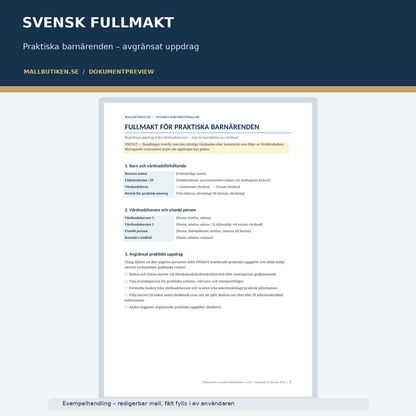 Svensk begränsad fullmakt praktisk omsorg barn – förhandsvisning