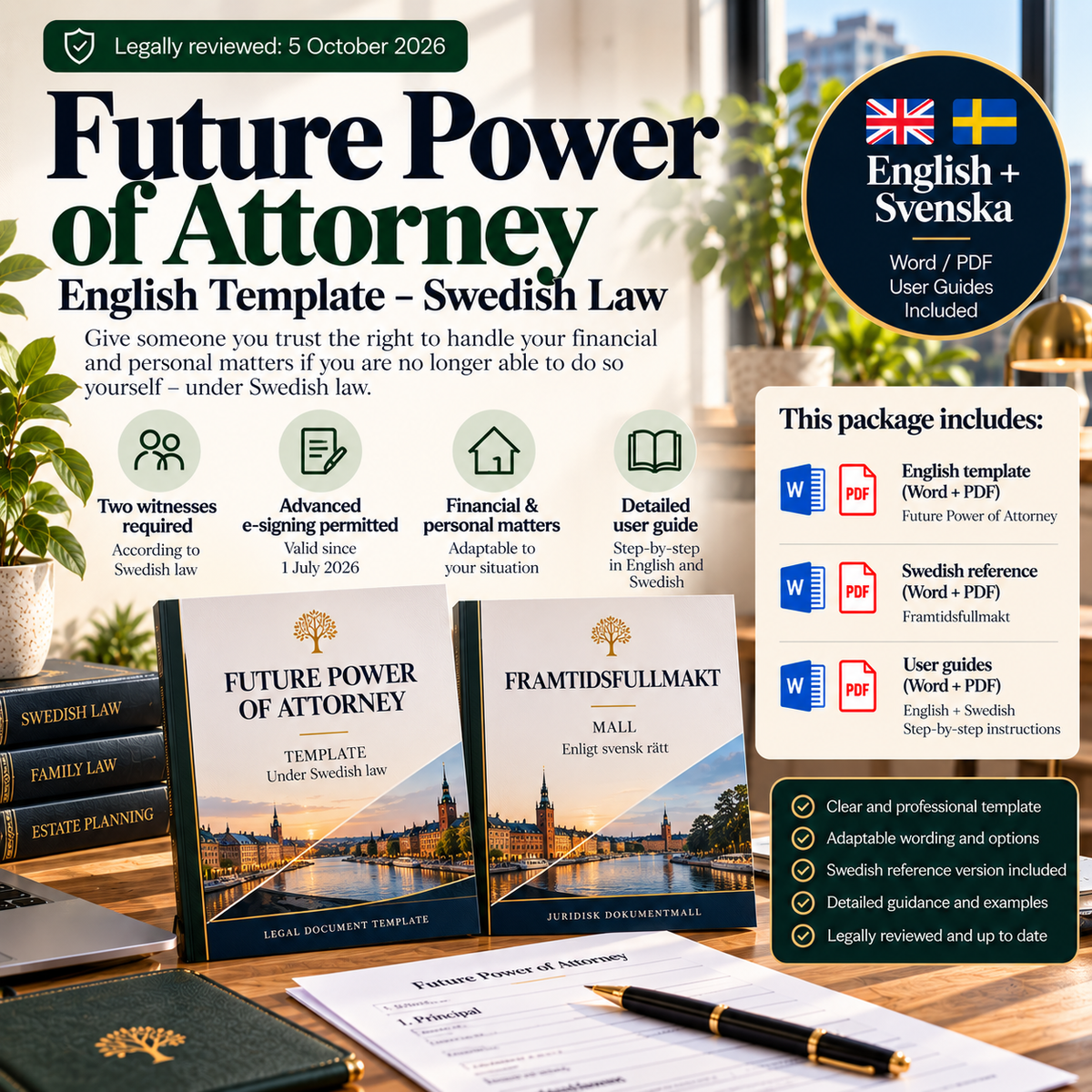 Future Power of Attorney under Swedish law – English Word/PDF template with Swedish reference and user guides