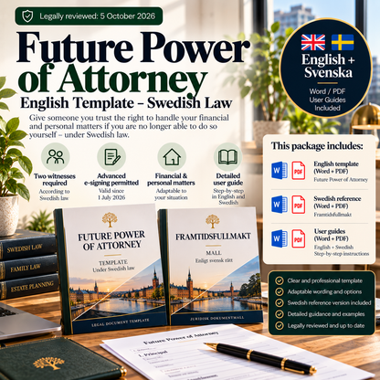 Future Power of Attorney under Swedish law – English Word/PDF template with Swedish reference and user guides