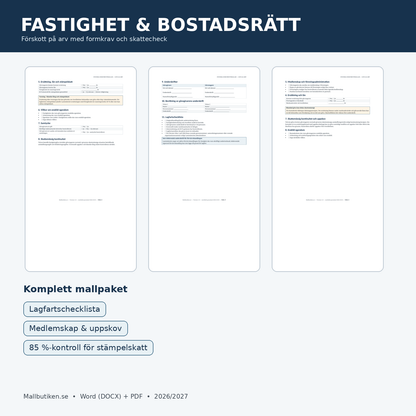 Gåvobrev fastighet och bostadsrätt som förskott på arv – lagfart skatt medlemskap
