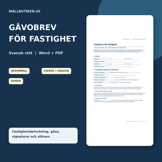 Gåvobrev för fastighet – svensk gåvobrevsmall i Word och PDF