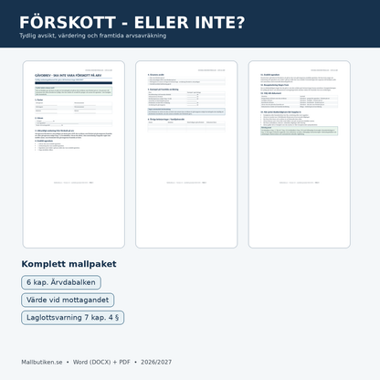 Gåvobrev inte förskott på arv – värdering arvsavräkning laglott 2026/2027
