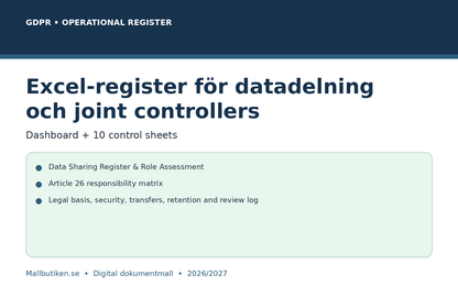 GDPR datadelning Excel register joint controller data sharing 2026/2027