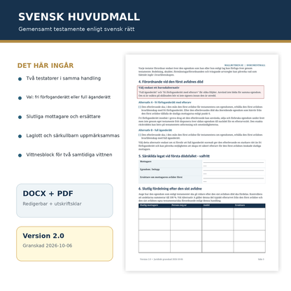 Förhandsvisning av svensk mall för gemensamt och inbördes testamente