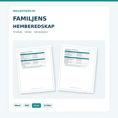 Hemberedskapsplan och krislåda – autentiska Word/PDF-mallar och Excel för privat hushåll