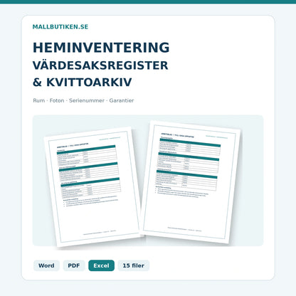 Heminventering och värdesaksregister – Word PDF Excel med autentiska dokumentutdrag
