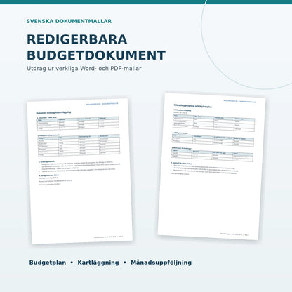 Budgetmall för privat hushåll – dokumentförhandsvisning av kartläggning och månadsuppföljning