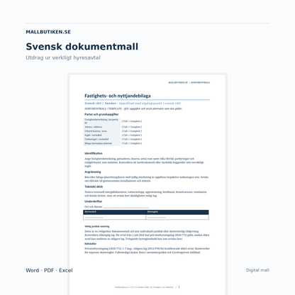 Hyresavtal villa svensk fastighetsbilaga – dokumentförhandsvisning med avtalade ytor och fastighetsuppgifter