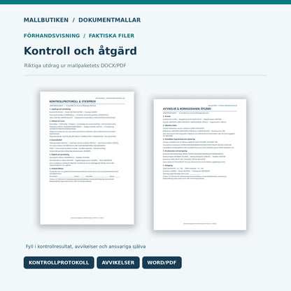 Förhandsvisning av verkligt kontrollprotokoll och avvikelserapport i Word och PDF