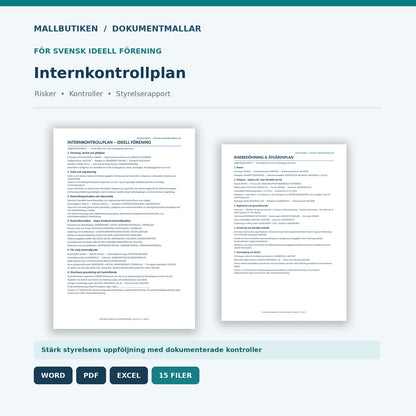 Internkontrollplan och riskregister för ideell förening – professionellt mallpaket Word PDF Excel