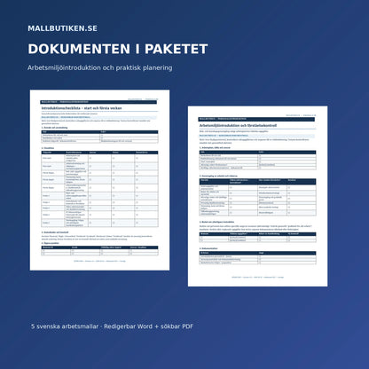 Verkliga dokumentmallar för introduktionsplan och arbetsmiljöintroduktion