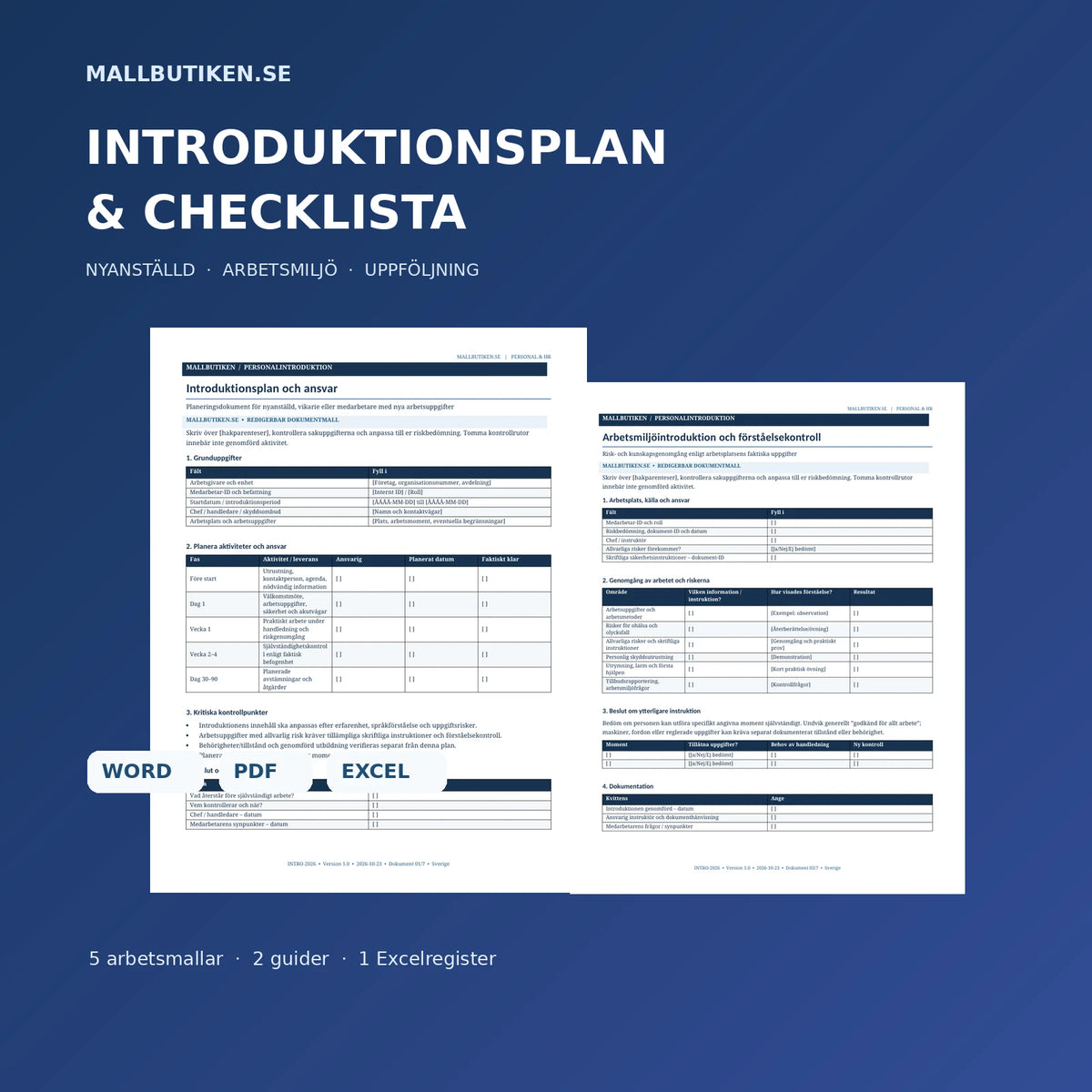 Introduktionsplan och introduktionschecklista för nyanställd i Word PDF och Excel