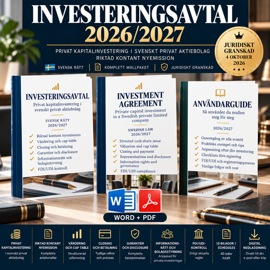 Investeringsavtal 2026/2027 för privat kapitalinvestering via riktad kontant nyemission i svenskt privat aktiebolag