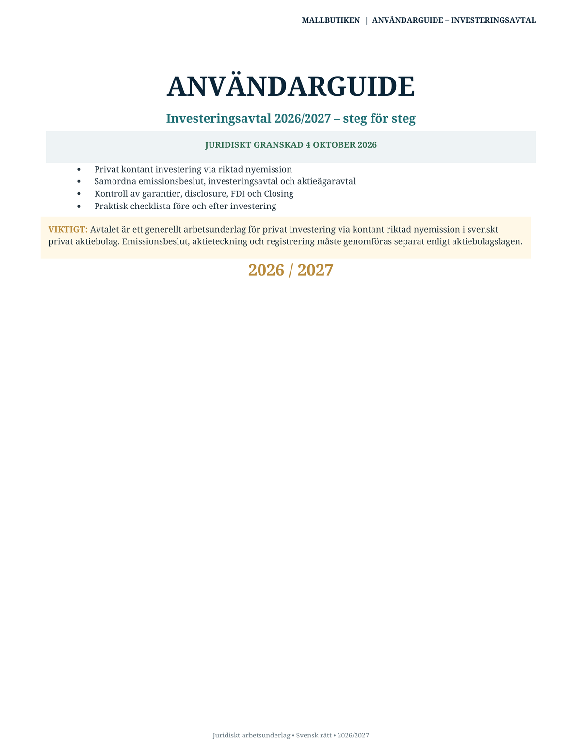Användarguide till Investeringsavtal 2026/2027 steg för steg