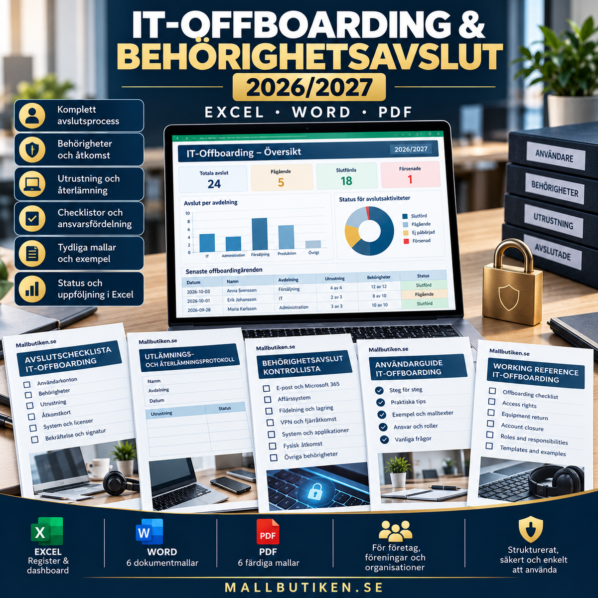 IT-offboarding och behörighetsavslut 2026/2027 illustrativ mallpaketbild Excel Word PDF