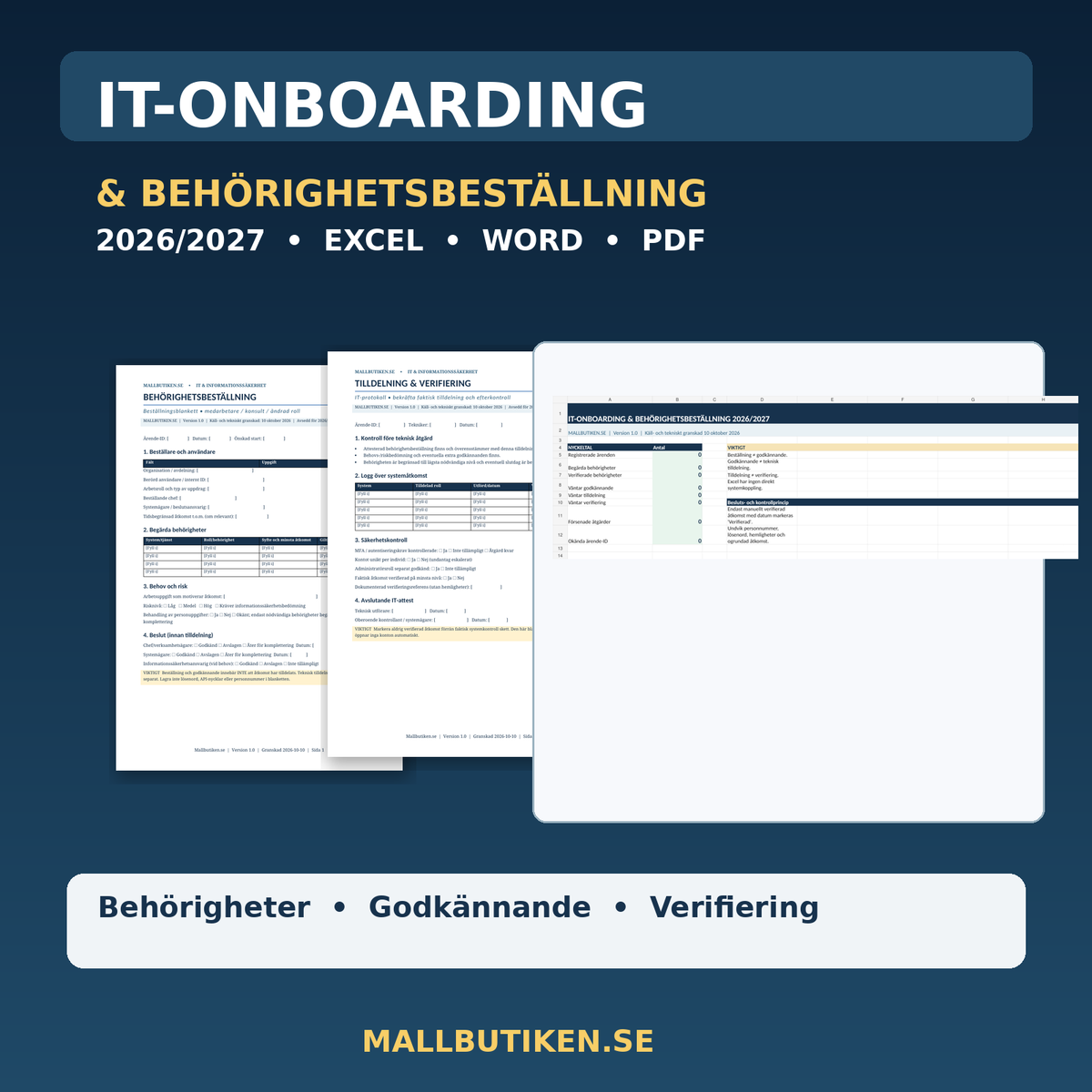 IT-onboarding och behörighetsbeställning 2026 2027 Excel Word PDF 13 filer