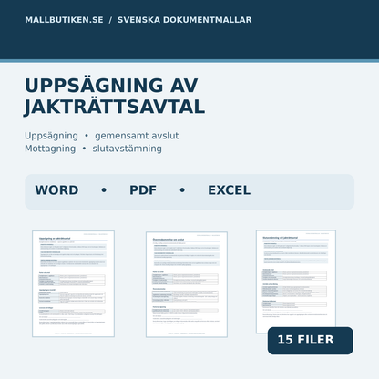 Uppsägning av jakträttsavtal Word PDF Excel med uppsägningsbrev och gemensamt avslutsavtal