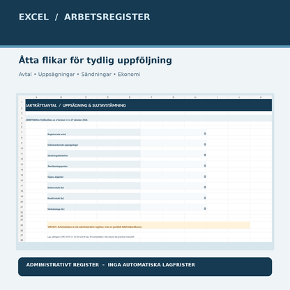 Excel register för jakträttsavtal uppsägning, försändelser och avstämning