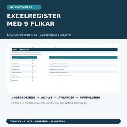 Excelregister aktiva åtgärder nio flikar – diskrimineringsrisker, handlingsplan, samverkan och uppföljning