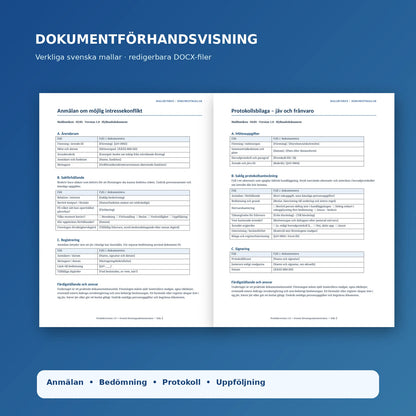 Förhandsvisning av intressekonfliktsanmälan och protokollsbilaga från svenska dokumentmallar