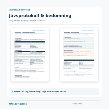Förhandsvisning av verklig jävsbedömning och jävsprotokoll för aktiebolagsstyrelse i Word och PDF