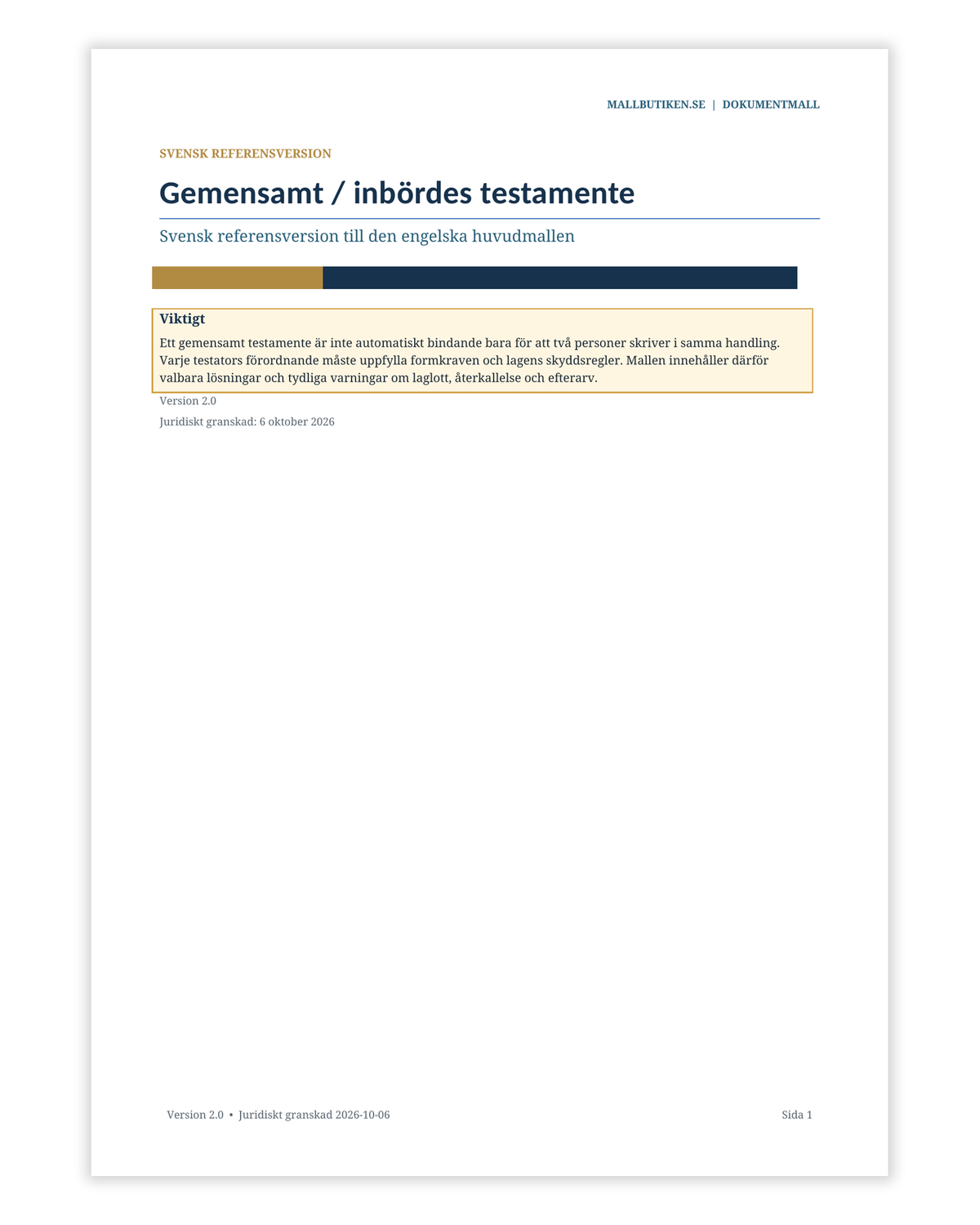 Swedish reference preview included with the English joint will template