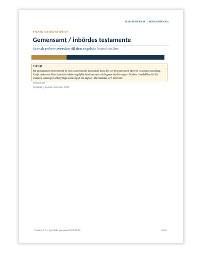 Swedish reference preview included with the English joint will template