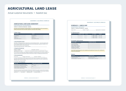 English reference agricultural land lease under Swedish law and Schedule A