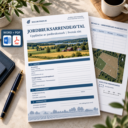 Jordbruksarrendeavtal Word PDF – svensk jordbruksmark, arrendeavgift och skiftesbilagor