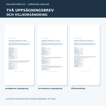 Uppsägning jordbruksarrende – uppsägningsbrev för båda parter och villkorsändring, PDF-exempel