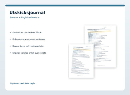 Årsstämma kontrollista och utskicksjournal samt engelsk referenskallelse